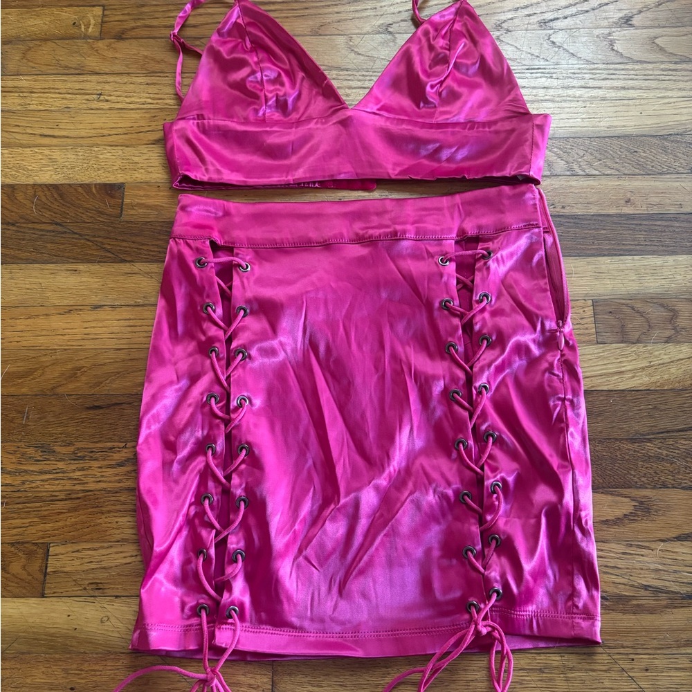 Fashion Nova Fuschia Mini Skirt and Bra Top
